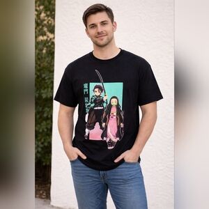 Black Short Sleeve Demon Slayer T Shirt Nezuko Tanjiro Kamado